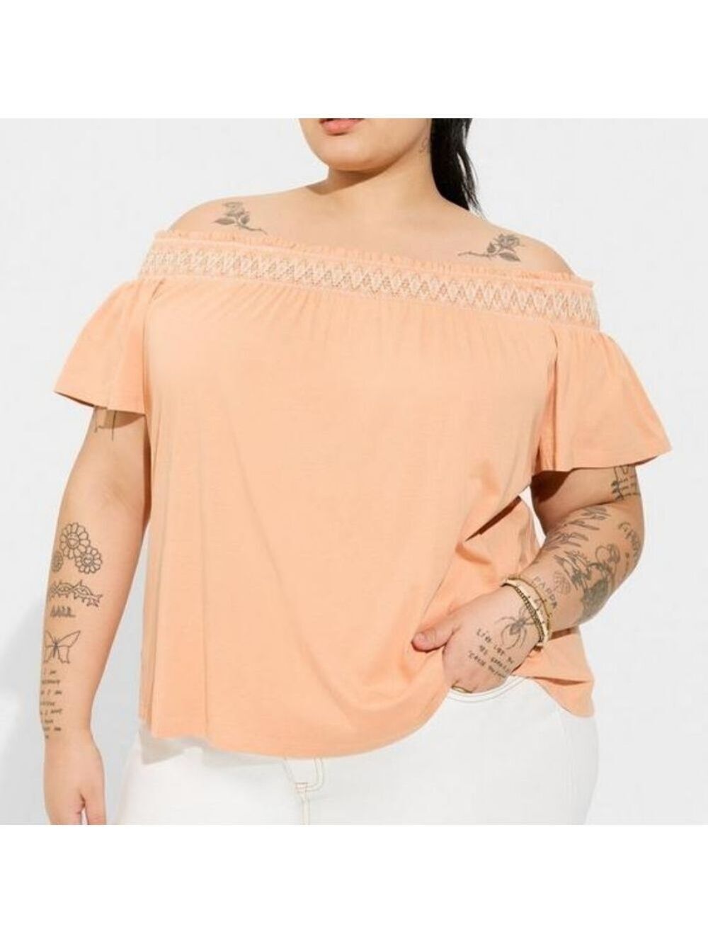 2X - Torrid | Cotton Modal Jersey Off Shoulder Smocked Yoke Top